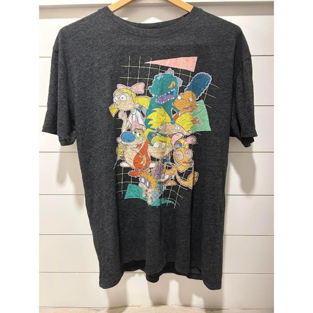 Nickelodeon Mens Large Heather Charcoal 90s Nicktoons Graphic T-Shirt Rugrats